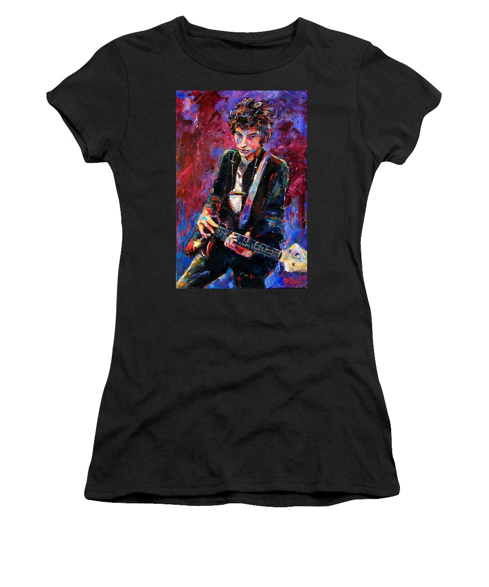 Bob Dylan Women's T-Shirt featuring the painting Bob Dylan by Debra Hurd