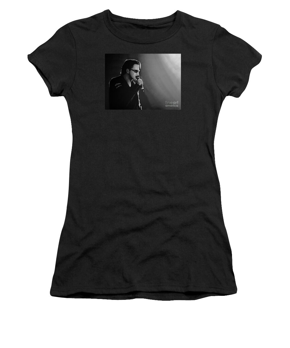 U2 Women's T-Shirt featuring the mixed media Bono by Meijering Manupix