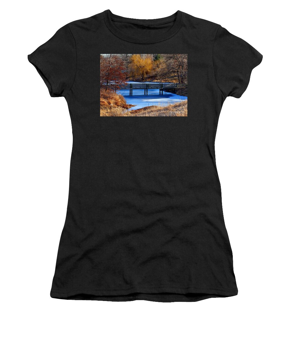 Landscape Women's T-Shirt featuring the photograph Bridge over Icy Waters by Elizabeth Winter