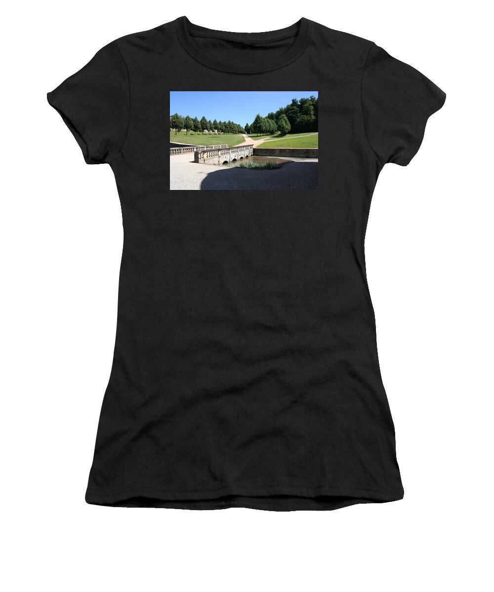 Moat Women's T-Shirt featuring the photograph Bridge Over The Moat - Bussy Rabutin by Christiane Schulze Art And Photography