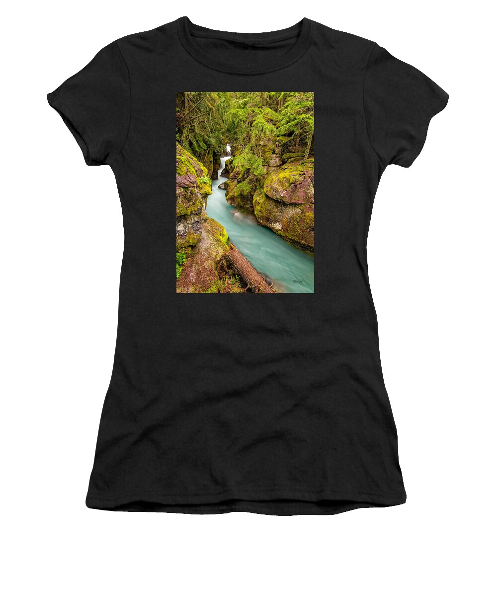 Water Women's T-Shirt featuring the photograph Bridge View of Avalanche Gorge Waterfalls by Fred J Lord