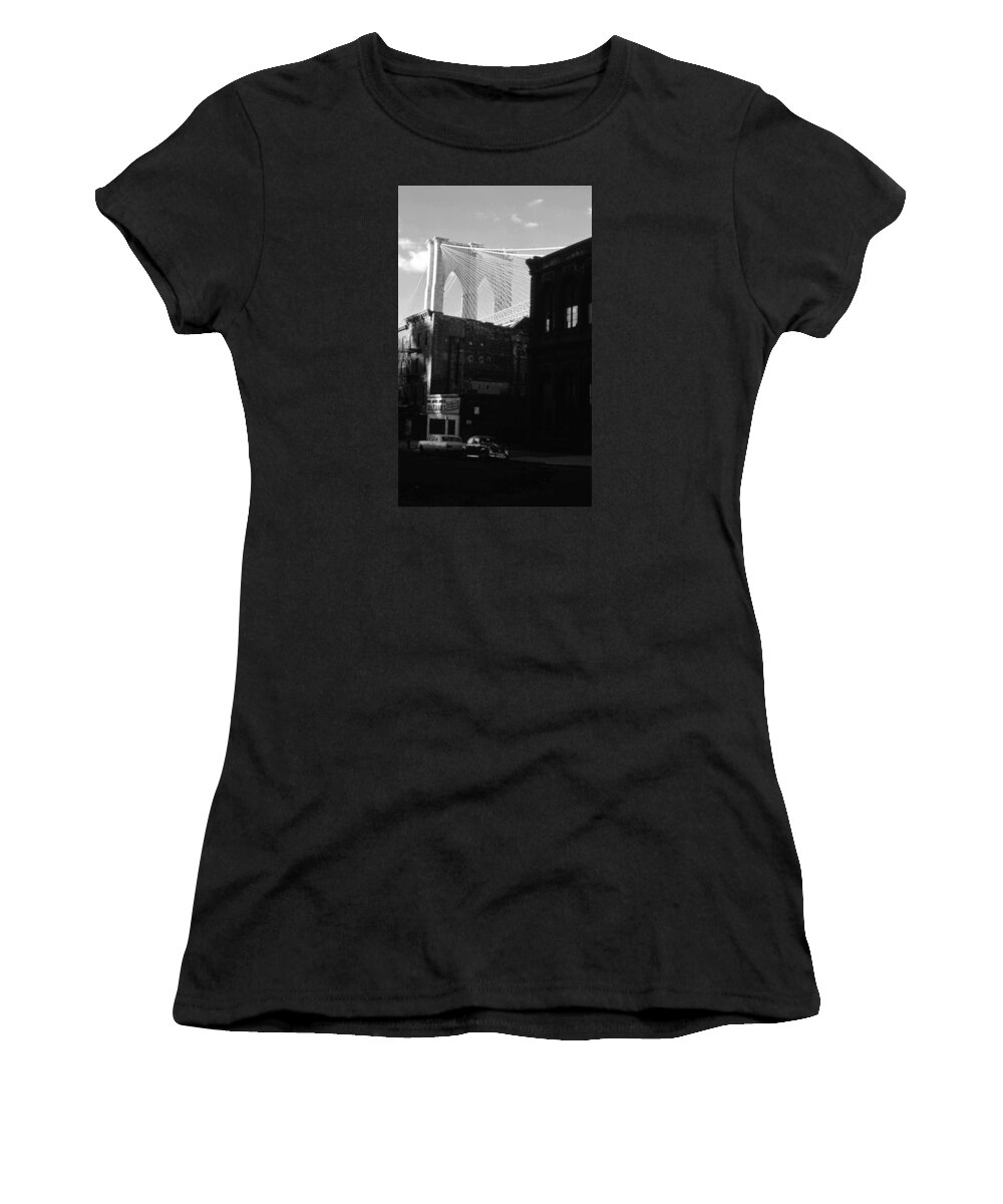 Architecture Women's T-Shirt featuring the photograph Brooklyn Bridge 1970 by John Schneider