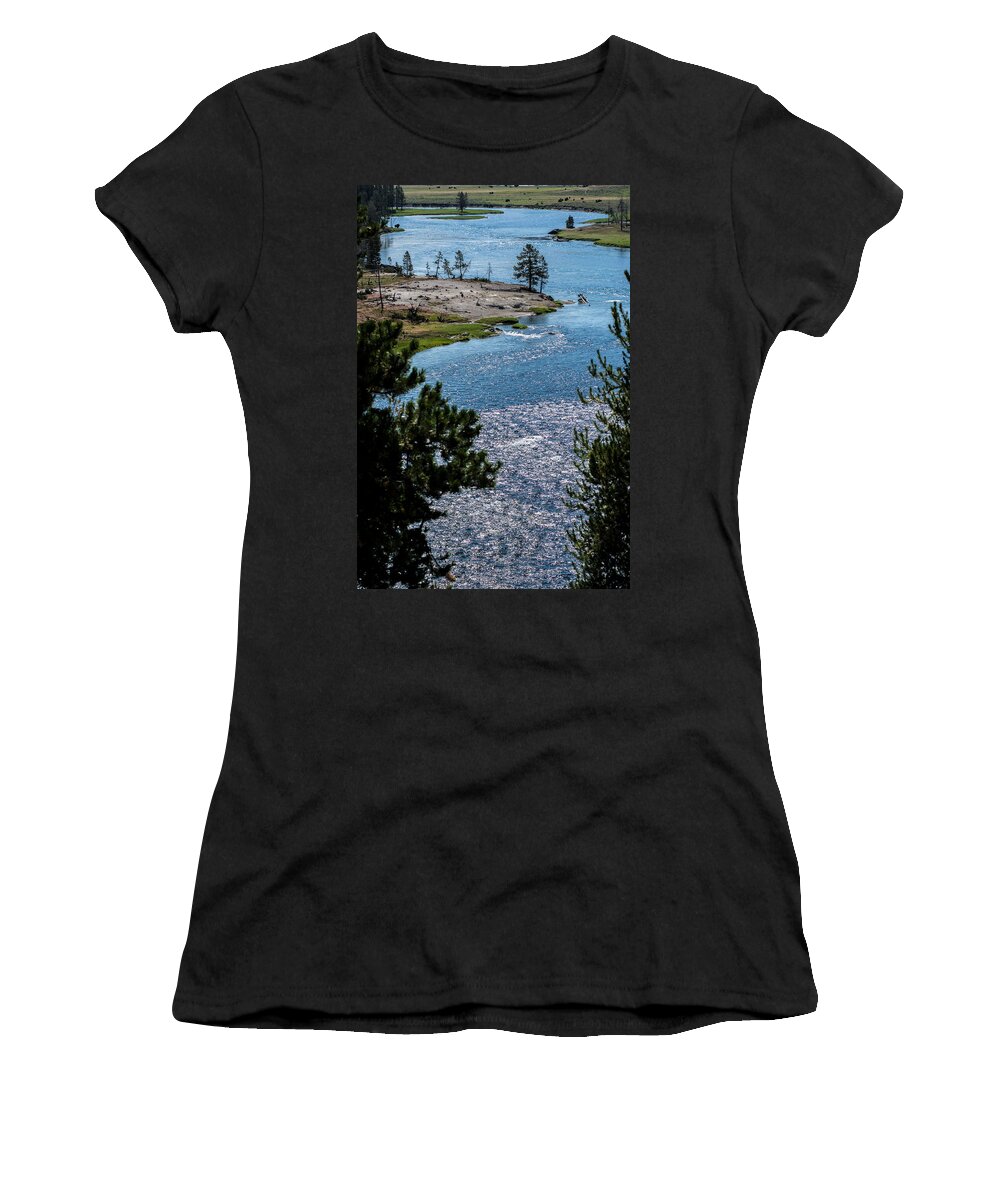 Yellowstone Buffalo River Women's T-Shirt featuring the photograph Buffs on River by Randall Branham