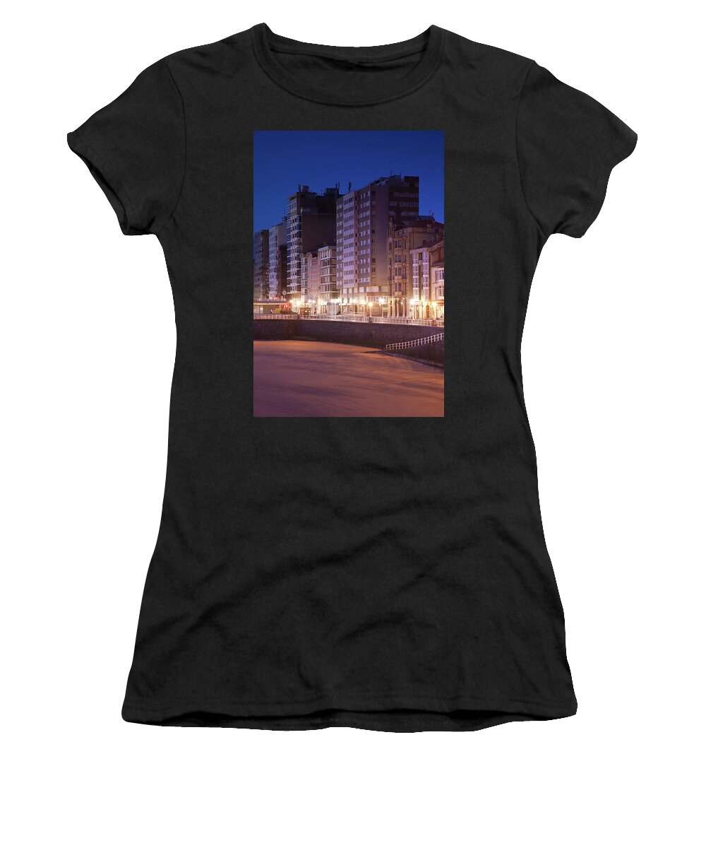 Photography Women's T-Shirt featuring the photograph Buildings Along A Beach, Playa De San by Panoramic Images