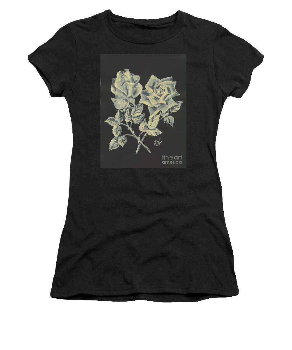 Black & White Women's T-Shirt featuring the painting Cameo Rose by Carol Wisniewski