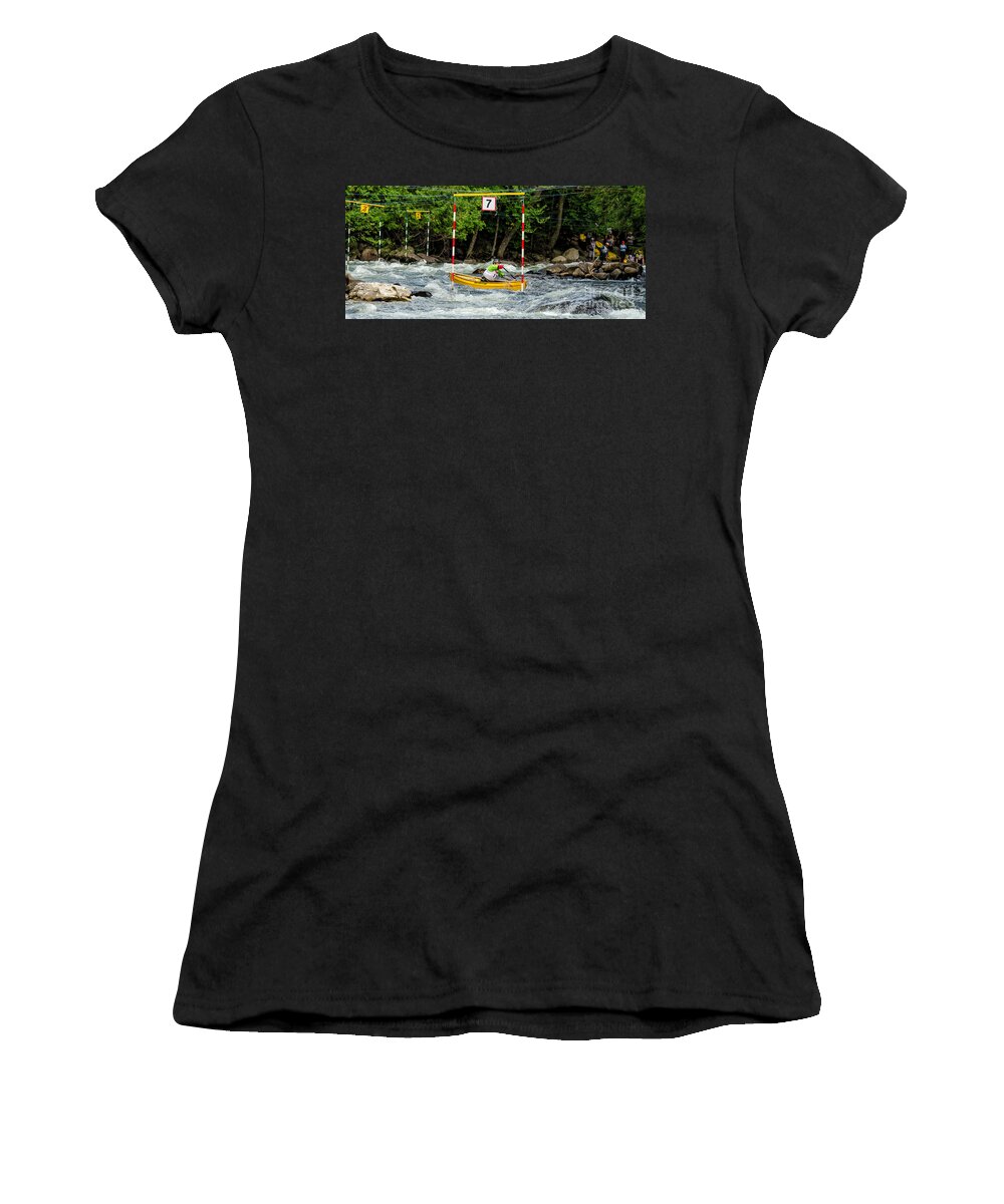 Outdoor Women's T-Shirt featuring the photograph Canoe paddler in gate 7 by Les Palenik