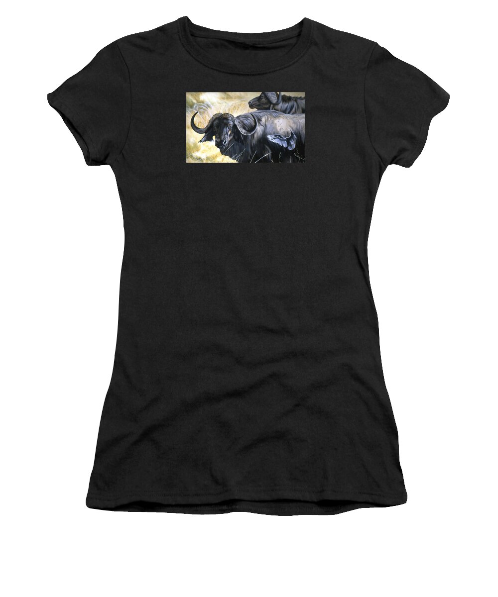 Africa Women's T-Shirt featuring the painting Cape Buffalo by Daniel Adams by Daniel Adams