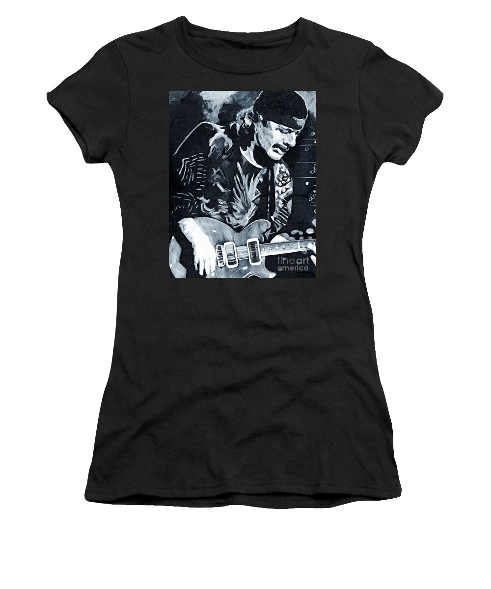 Contemporary Women's T-Shirt featuring the painting Carlos Santana - Black Magic Woman by Tanya Filichkin