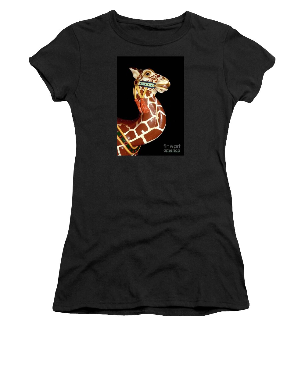 Carousel Women's T-Shirt featuring the photograph carousel animals prints - Carousel Giraffe by Sharon Hudson