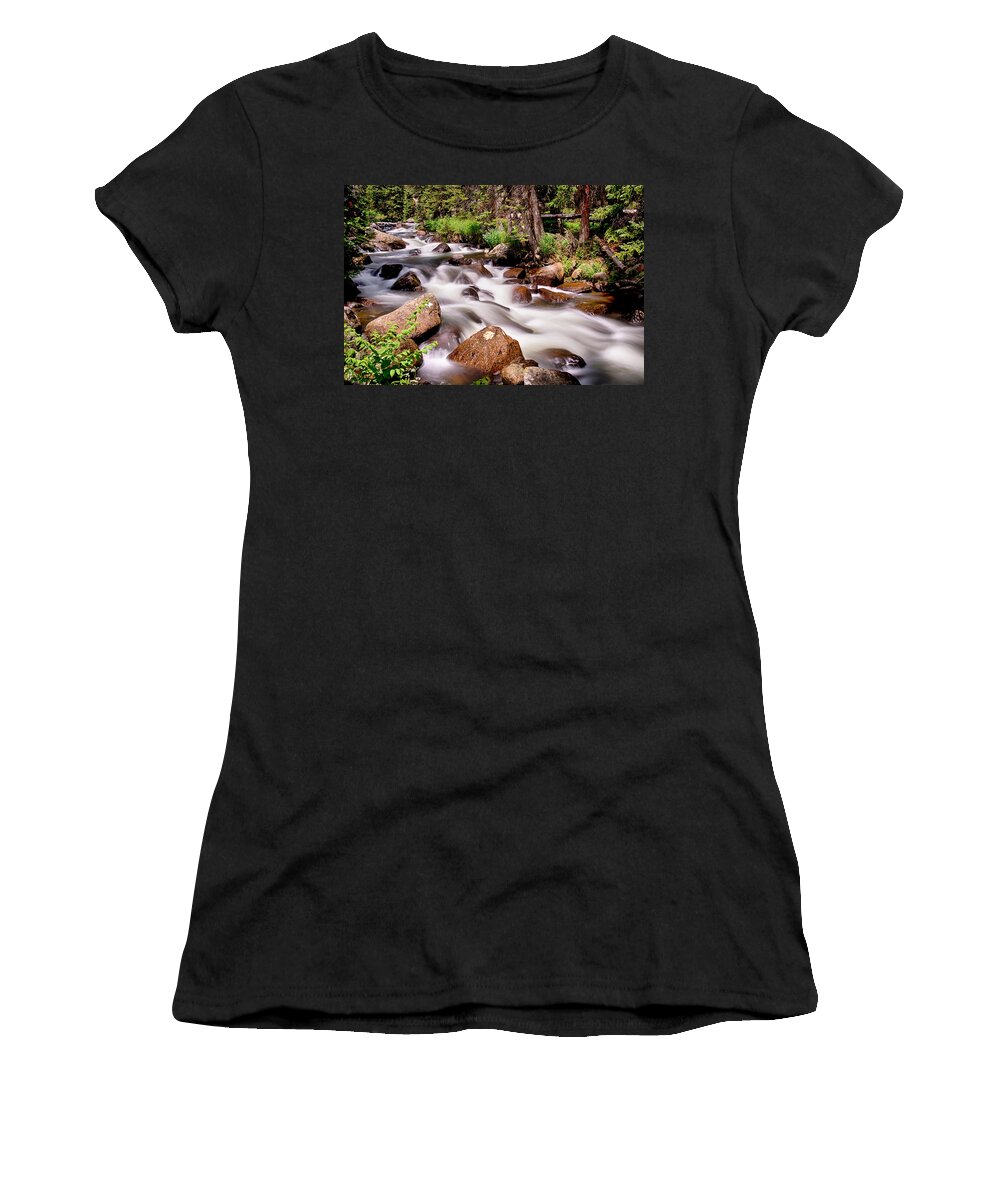 Mountain Stream Women's T-Shirt featuring the photograph Cascading Rocky Mountain Forest Creek by James BO Insogna