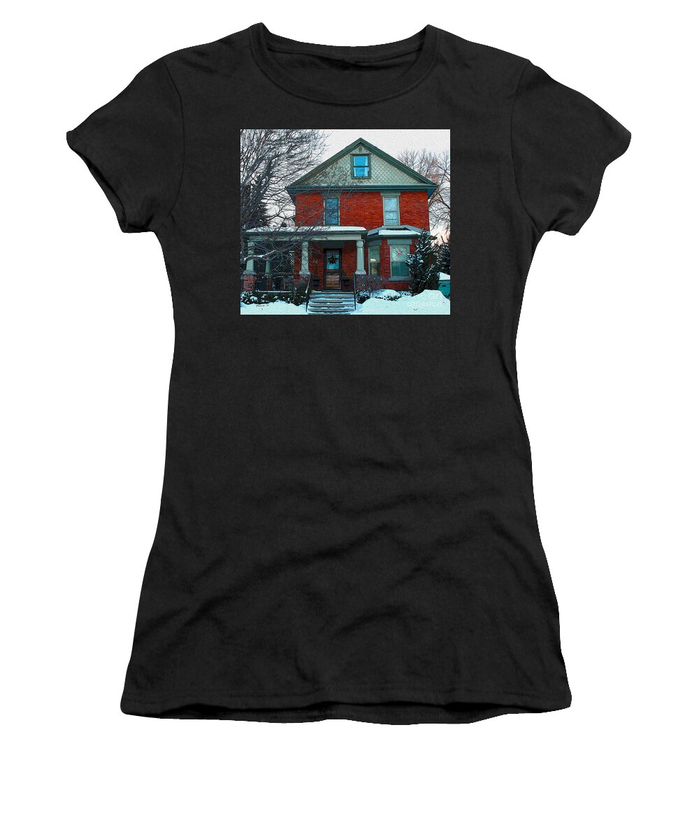 Houses Women's T-Shirt featuring the photograph Century Home in Winter 21 by Nina Silver