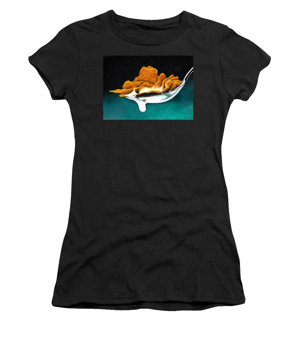 Painting Women's T-Shirt featuring the painting Cereal In Spoon With Milk by Janice Dunbar