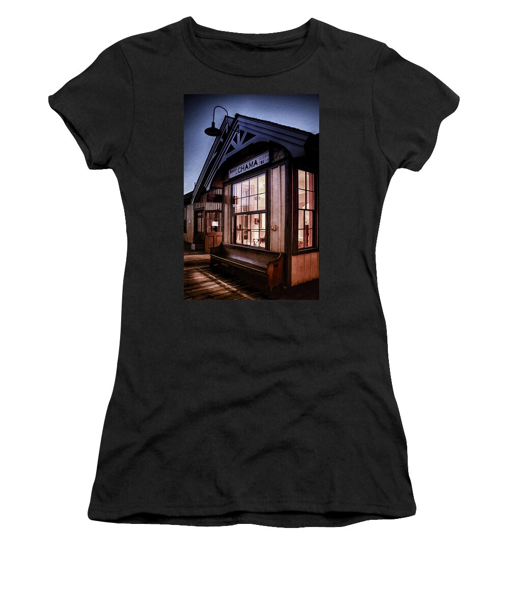 Chama Train Station Women's T-Shirt featuring the photograph Chama Train Station by Priscilla Burgers