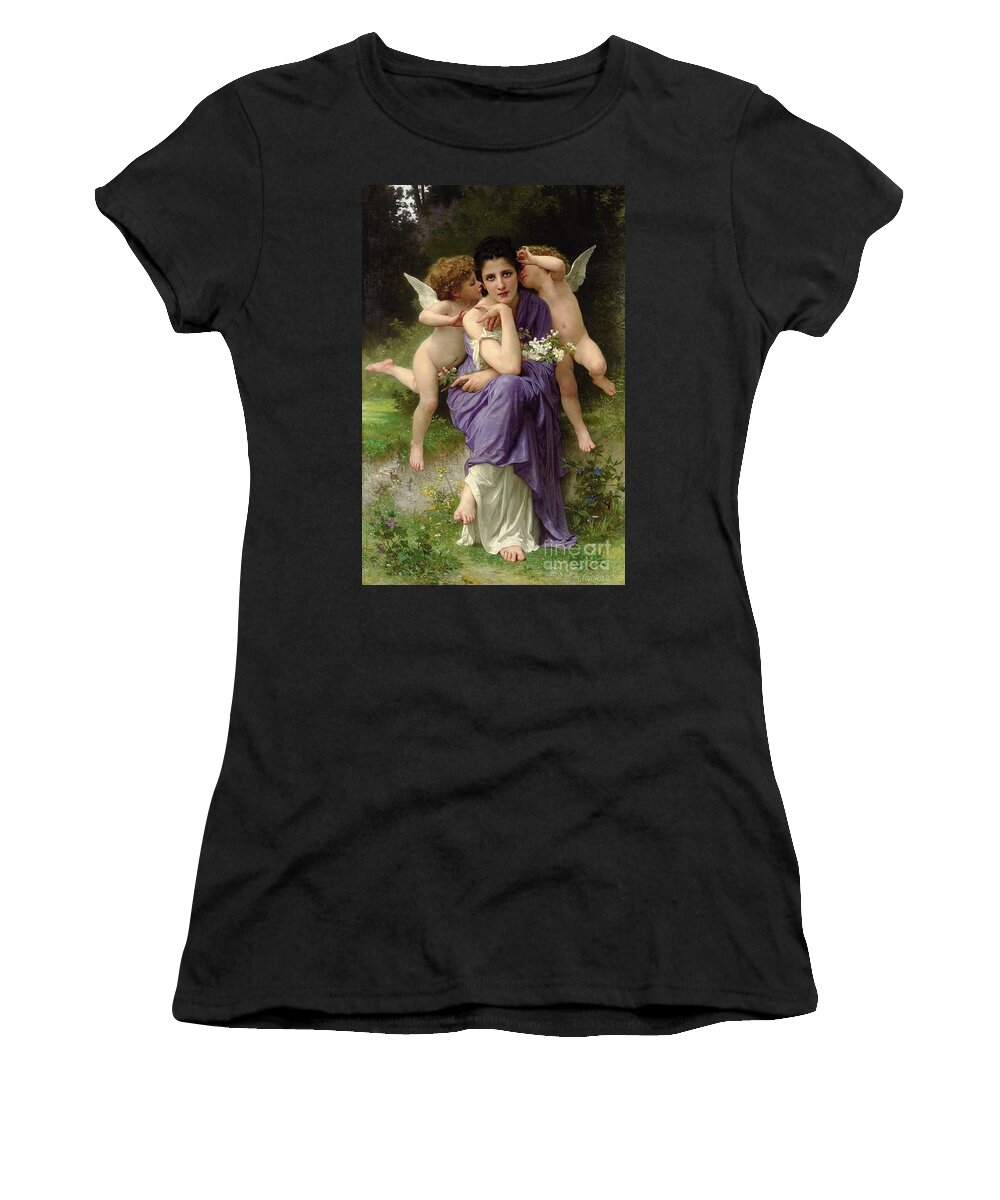 Angel Women's T-Shirt featuring the painting Chansons de Printemps by William Adolphe Bouguereau