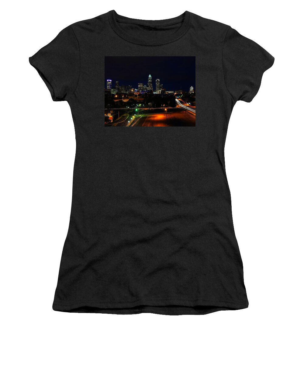 Charlotte Women's T-Shirt featuring the photograph Charlotte NC at night by Flees Photos