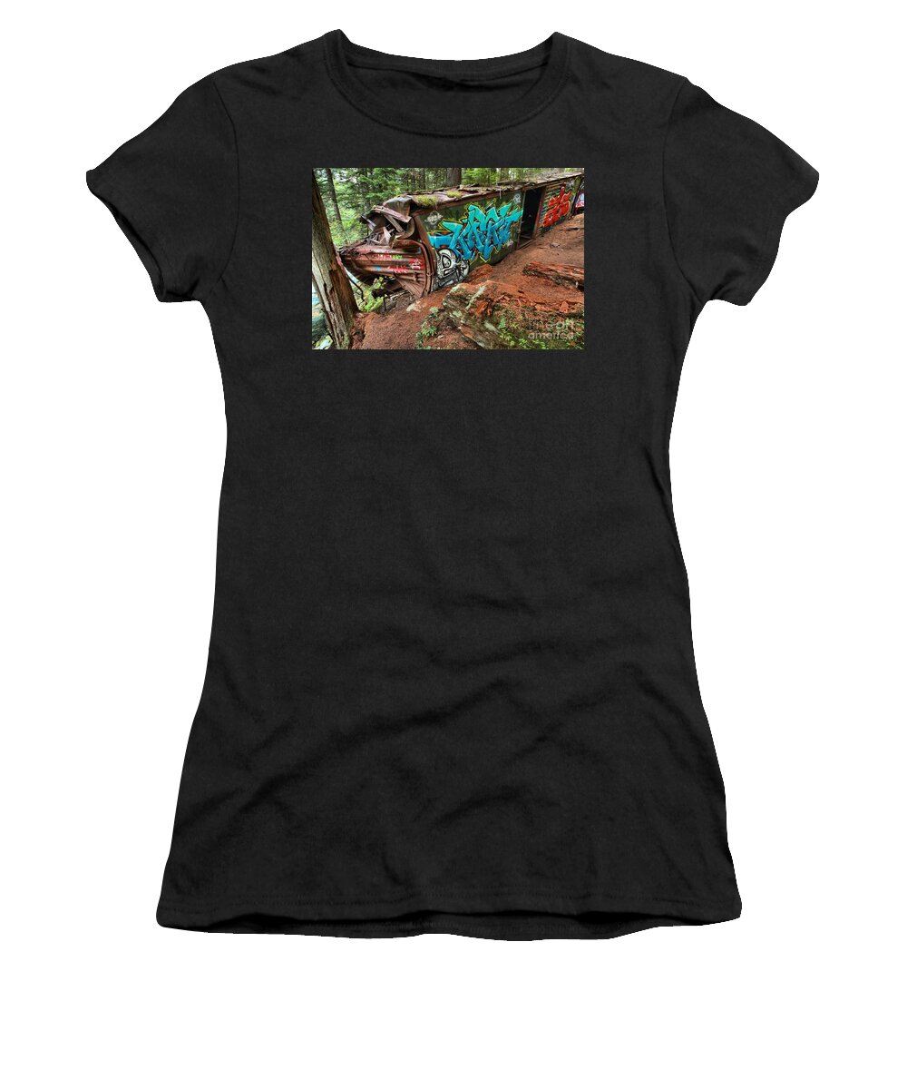 Old Train Women's T-Shirt featuring the photograph Cheakamus River Train Derailment by Adam Jewell