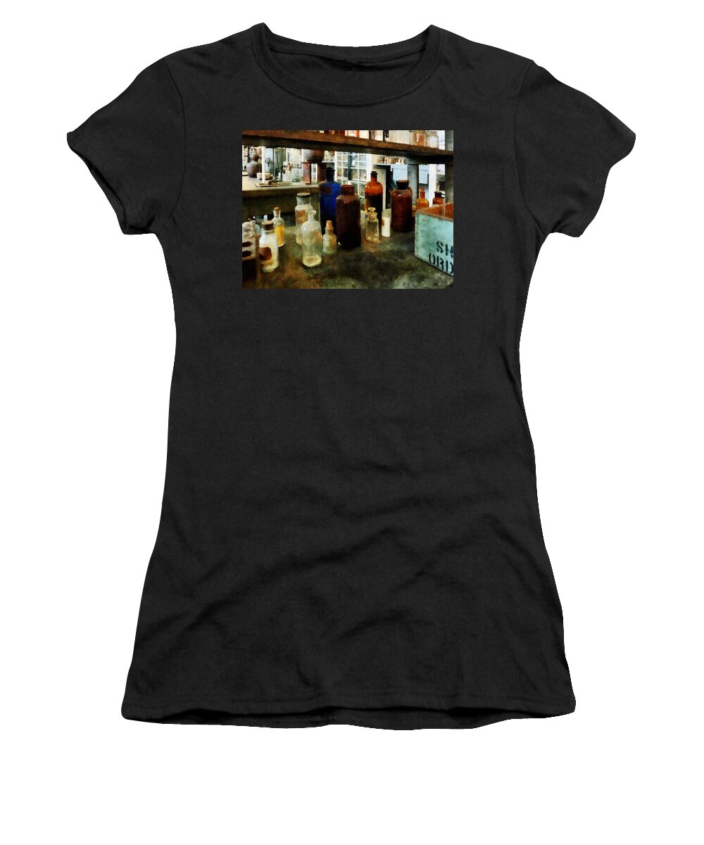 Science Women's T-Shirt featuring the photograph Chemistry - Assorted Chemicals in Bottles by Susan Savad