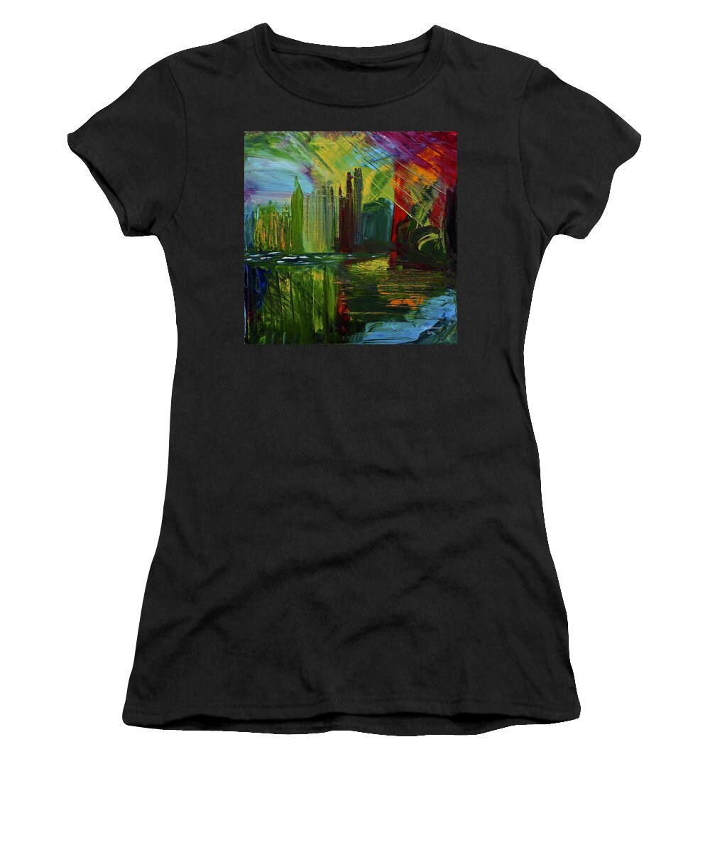 Chicago Skyline Women's T-Shirt featuring the painting Chicago City Scape by Dick Bourgault
