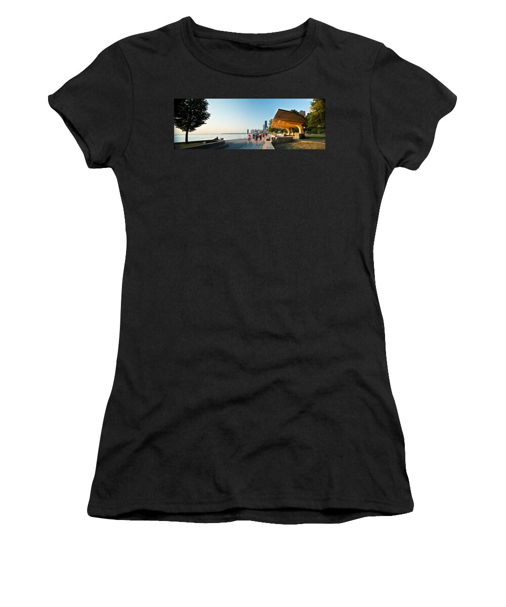 Chicago Women's T-Shirt featuring the photograph Chicago Lakefront Panorama by Steve Gadomski