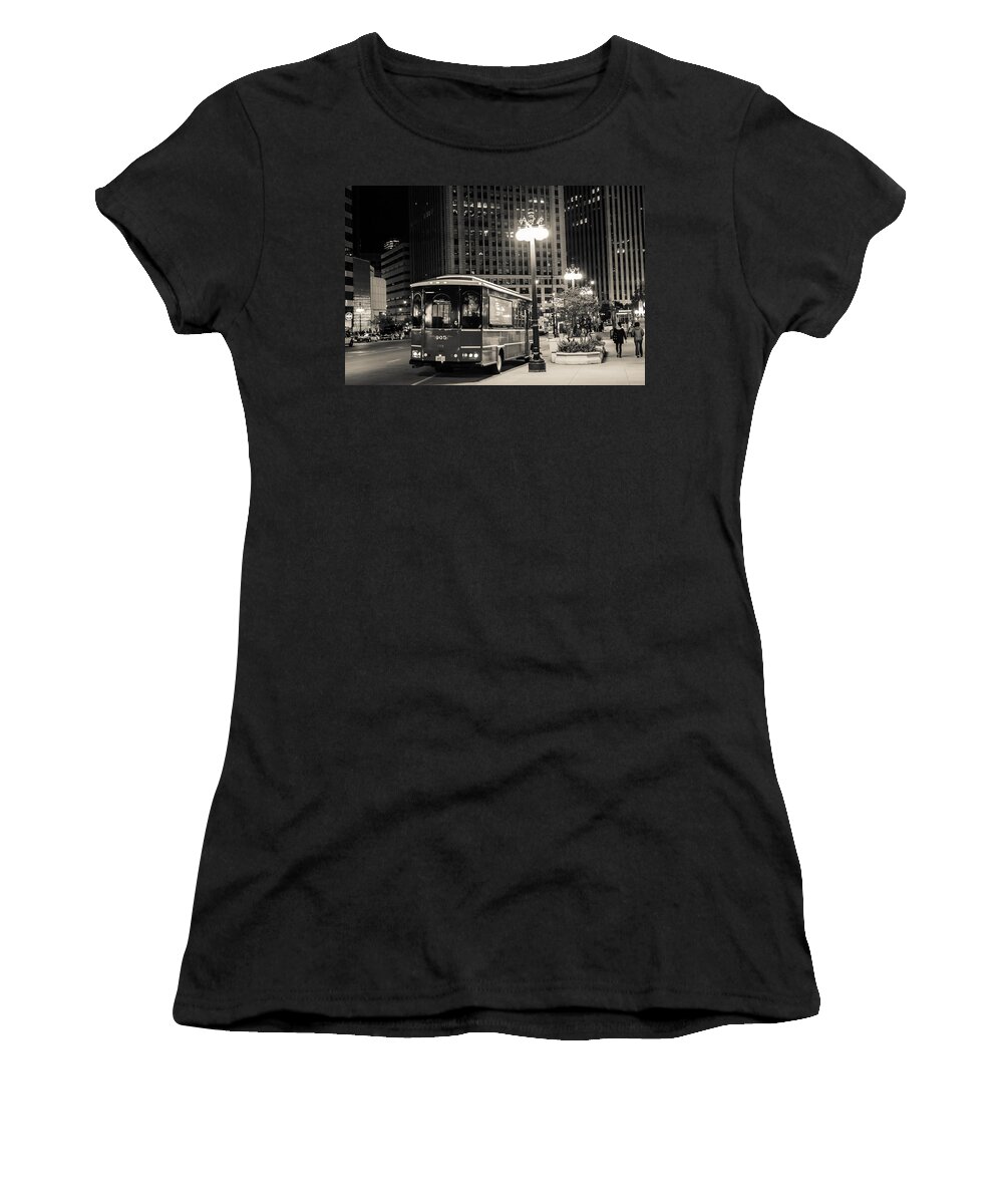 Transportation Women's T-Shirt featuring the photograph Chicago Trolly Stop by Melinda Ledsome