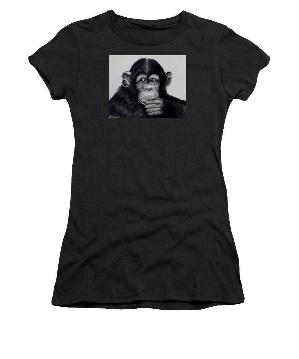Chimp Women's T-Shirt featuring the drawing Chimp by Jean Cormier
