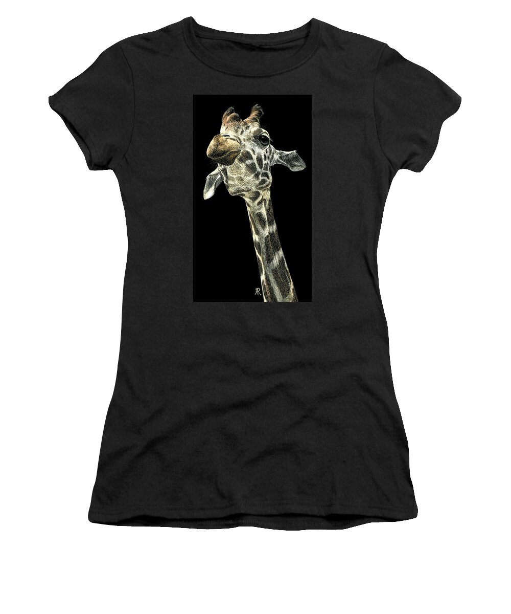 Giraffe Women's T-Shirt featuring the drawing Chin Up by Ann Ranlett