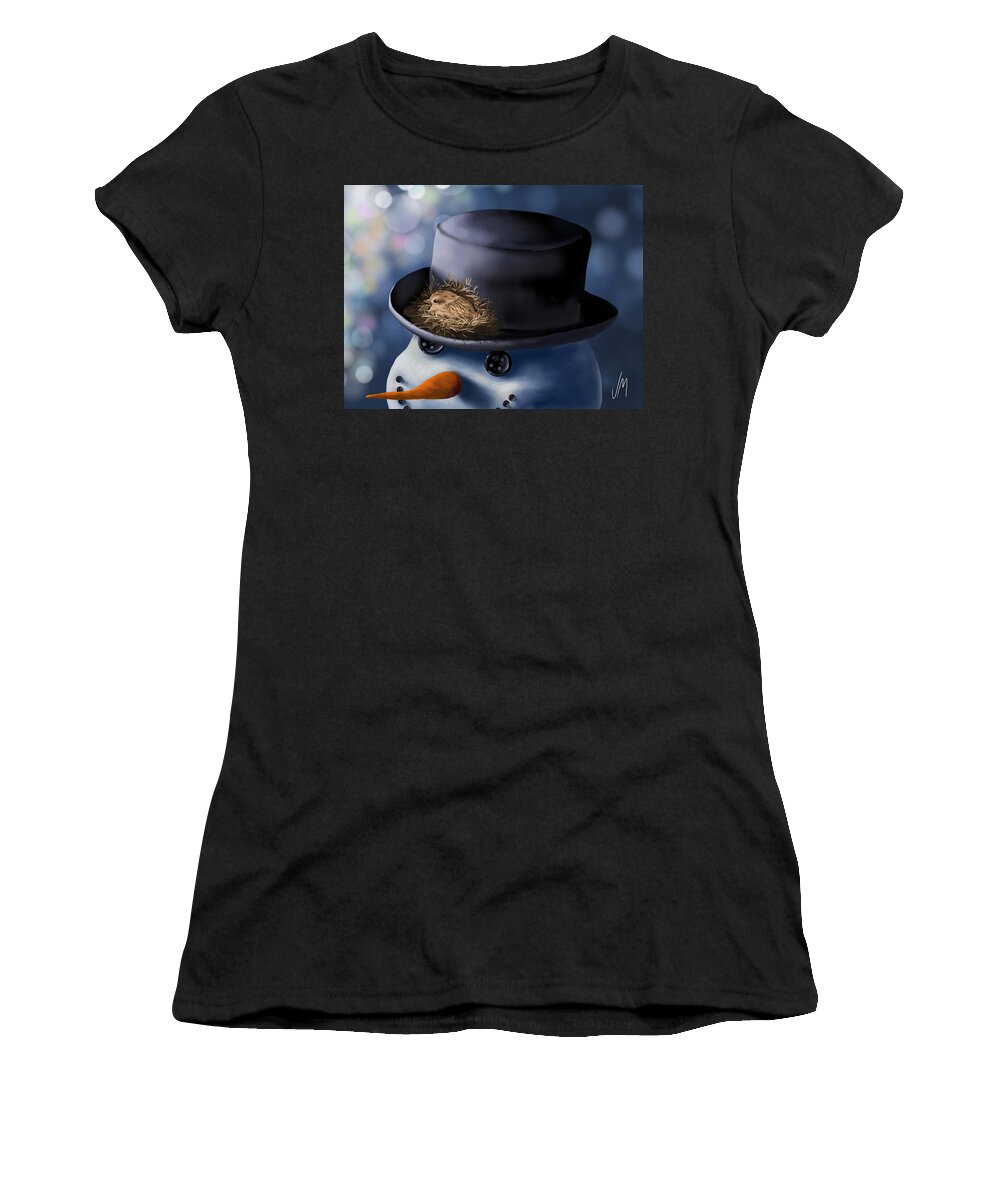Snowman Women's T-Shirt featuring the painting Christmas nest by Veronica Minozzi