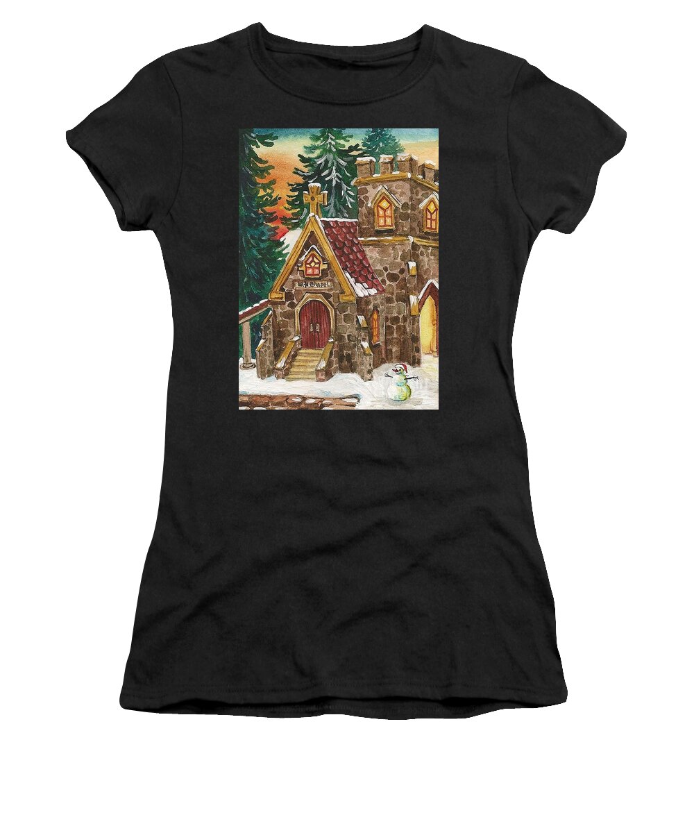 Ryta Women's T-Shirt featuring the painting Christmas Steeple by Margaryta Yermolayeva
