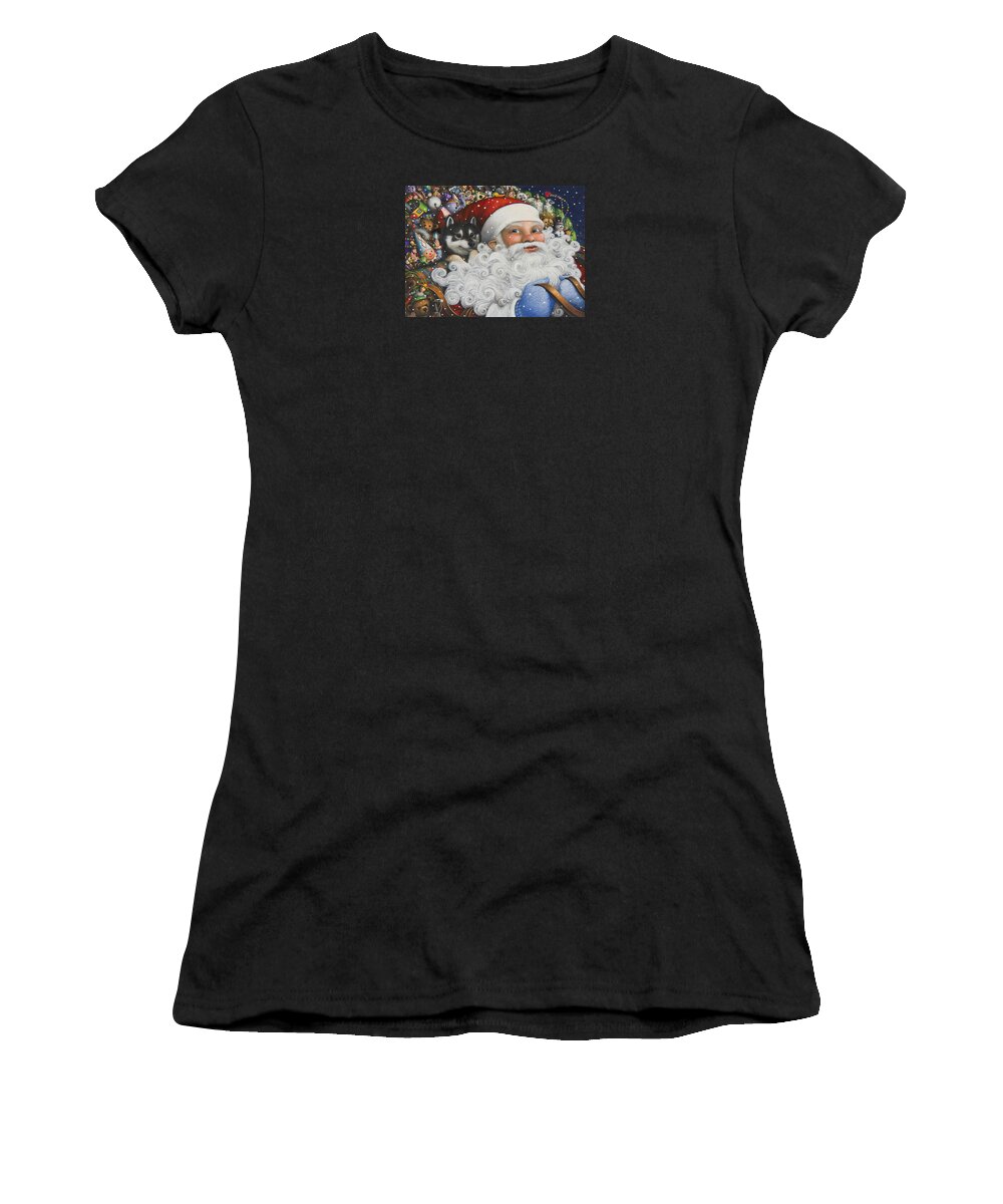 Santa Claus Women's T-Shirt featuring the painting Christmas Stowaway by Lynn Bywaters