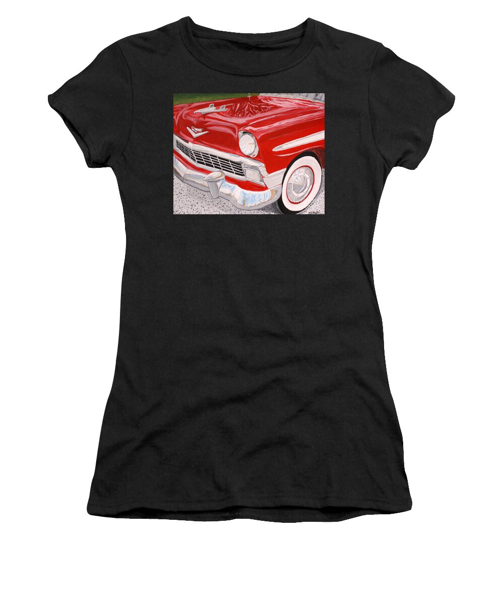 Chevy Women's T-Shirt featuring the painting Chrome King 1956 Bel Air by Vicki Maheu