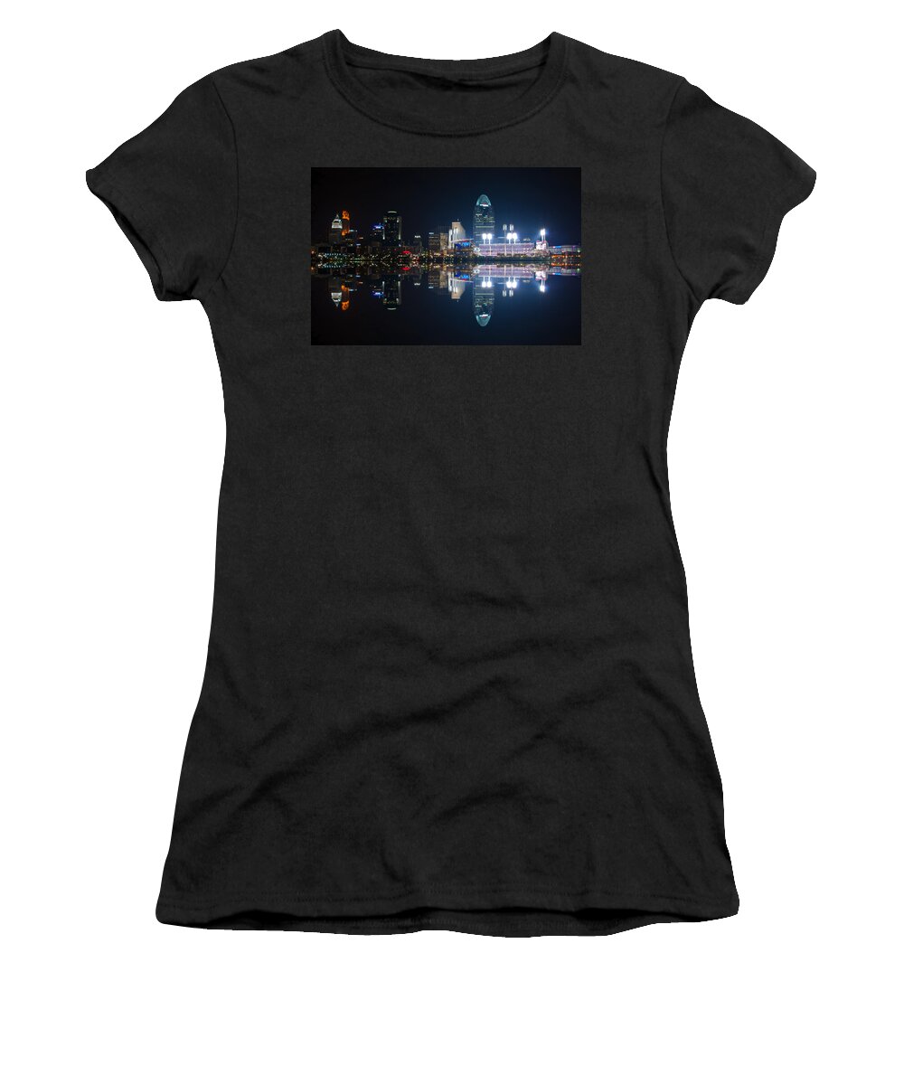 Cincinnati Skyline Women's T-Shirt featuring the photograph Cincinnati reflected by Randall Branham