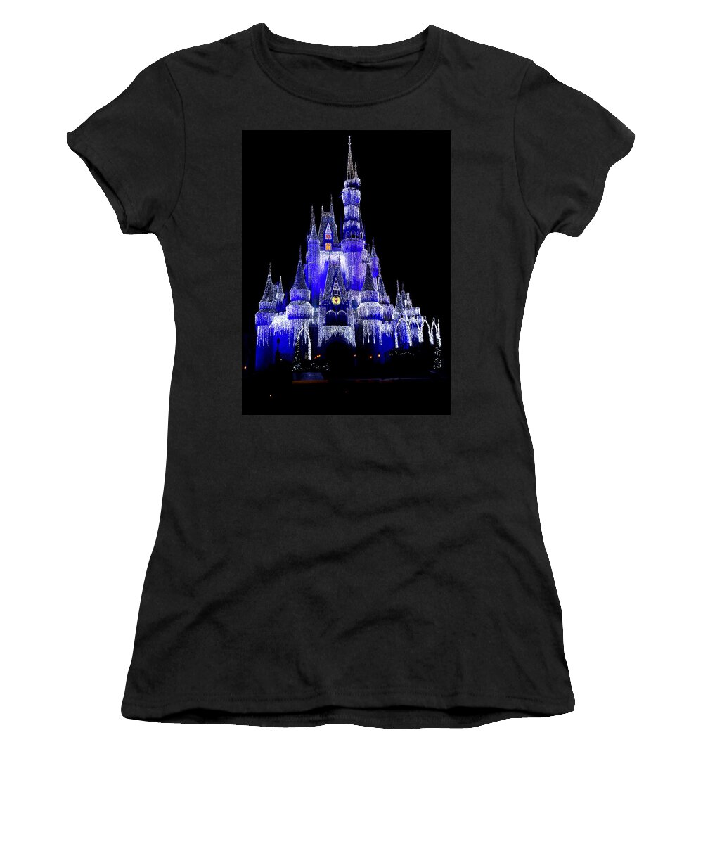Disney Women's T-Shirt featuring the photograph Cinderella's Castle by Laurie Perry