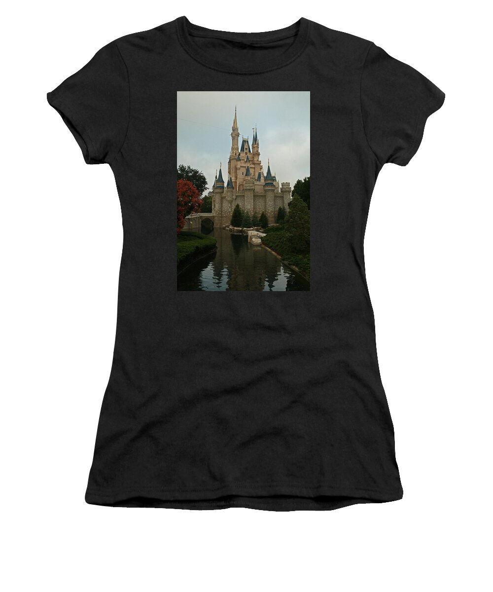 Cinderella Women's T-Shirt featuring the photograph Cinderella's Castle reflected by Michael Porchik