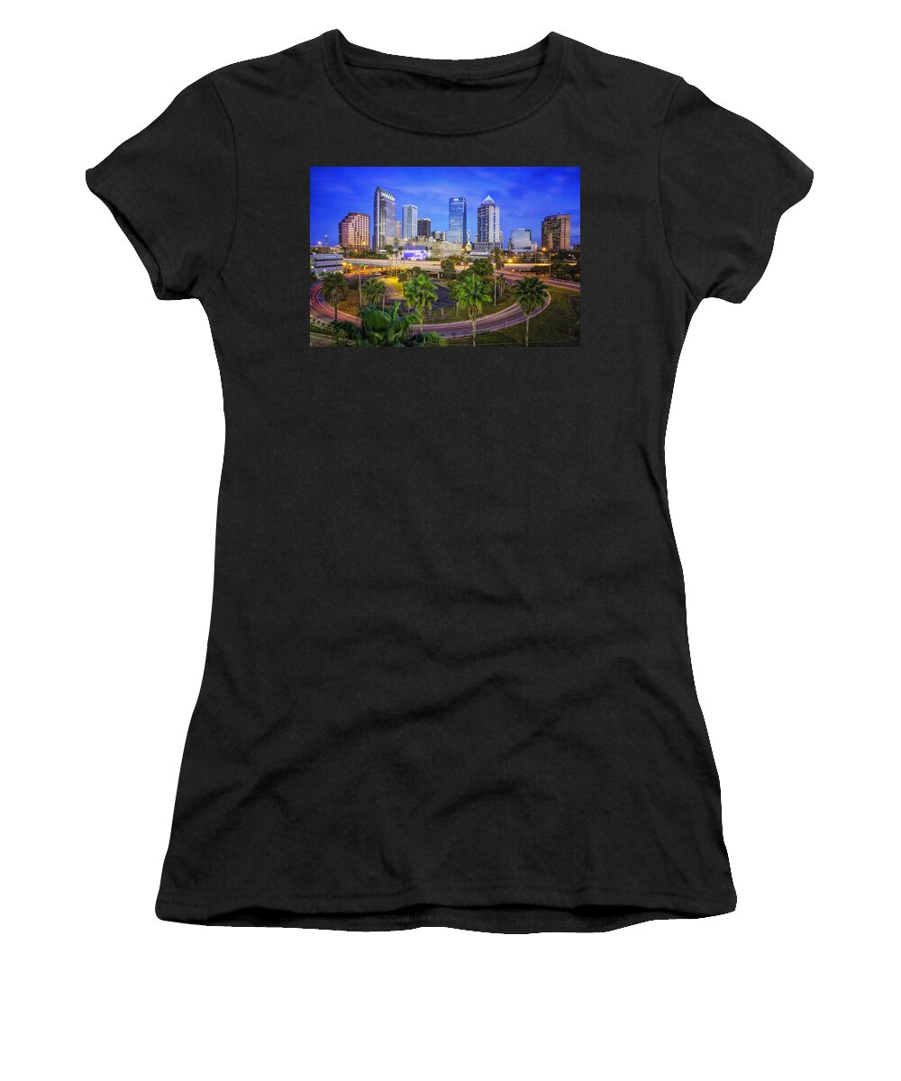 Tampa Women's T-Shirt featuring the photograph City of Tampa at Dawn in HDR by Michael White