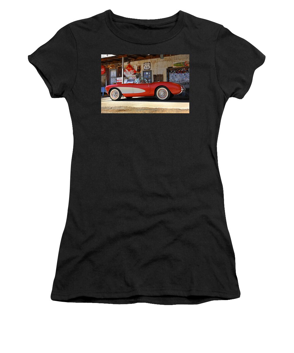 Corvette Women's T-Shirt featuring the photograph Classic Corvette on Route 66 by Mike McGlothlen
