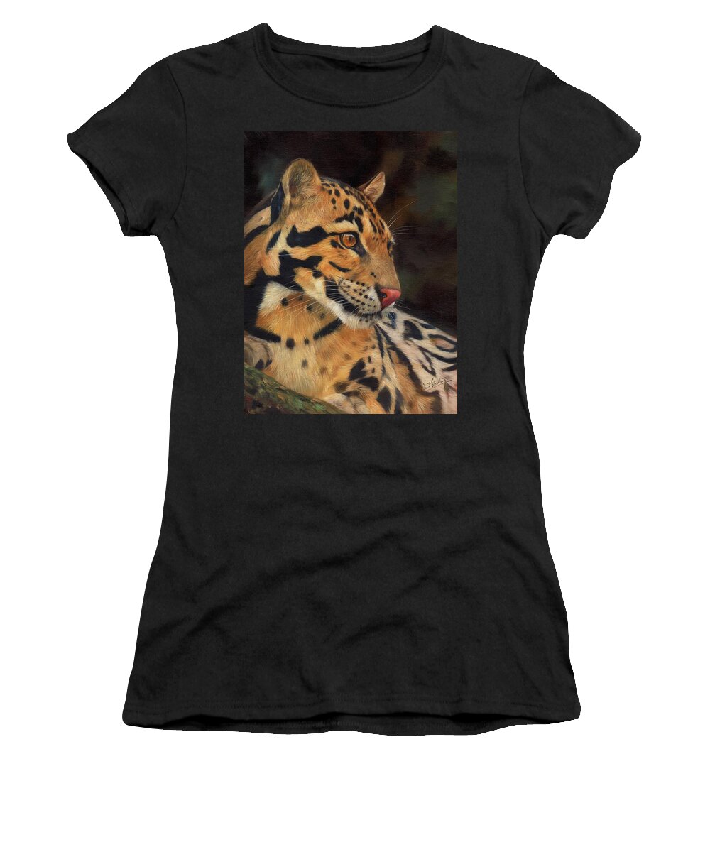 Clouded Leopard Women's T-Shirt featuring the painting Clouded Leopard by David Stribbling
