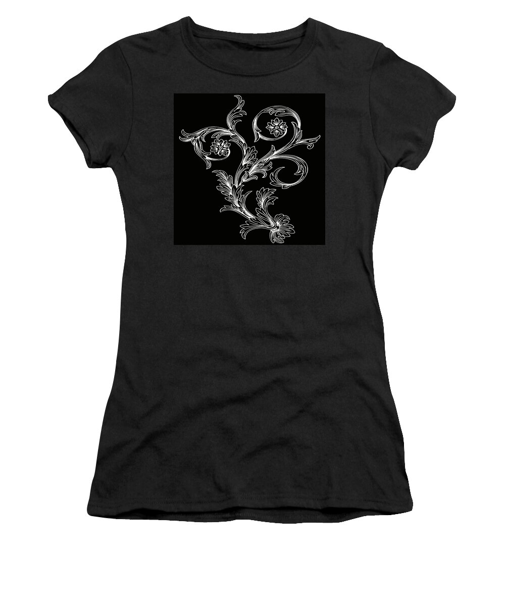 Flowers Women's T-Shirt featuring the digital art Coffee Flowers 3 BW by Angelina Tamez