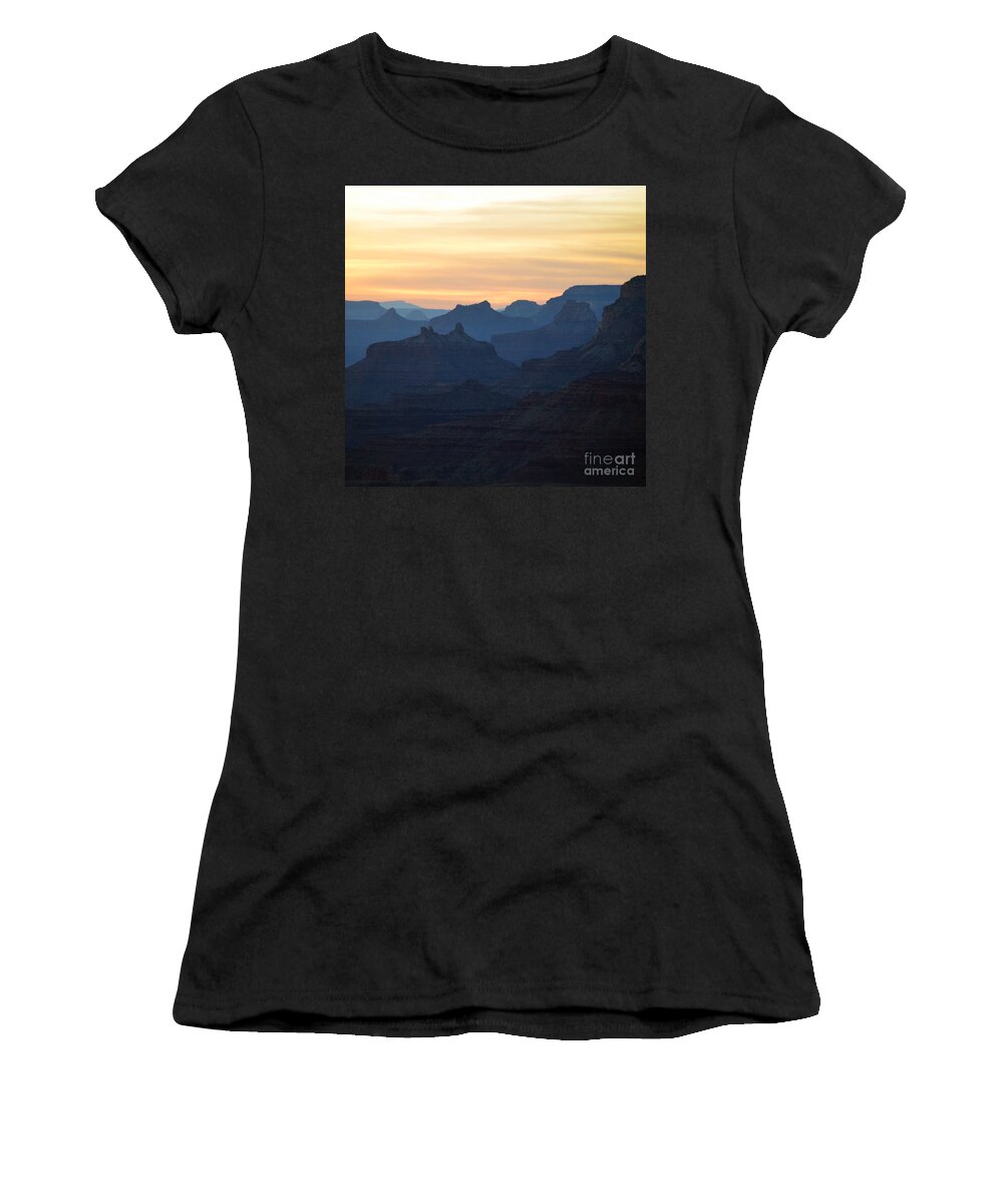 Grand Canyon National Park Women's T-Shirt featuring the photograph Colorful Sunset Twilight over Silhouetted Spires in Grand Canyon National Park Square by Shawn O'Brien