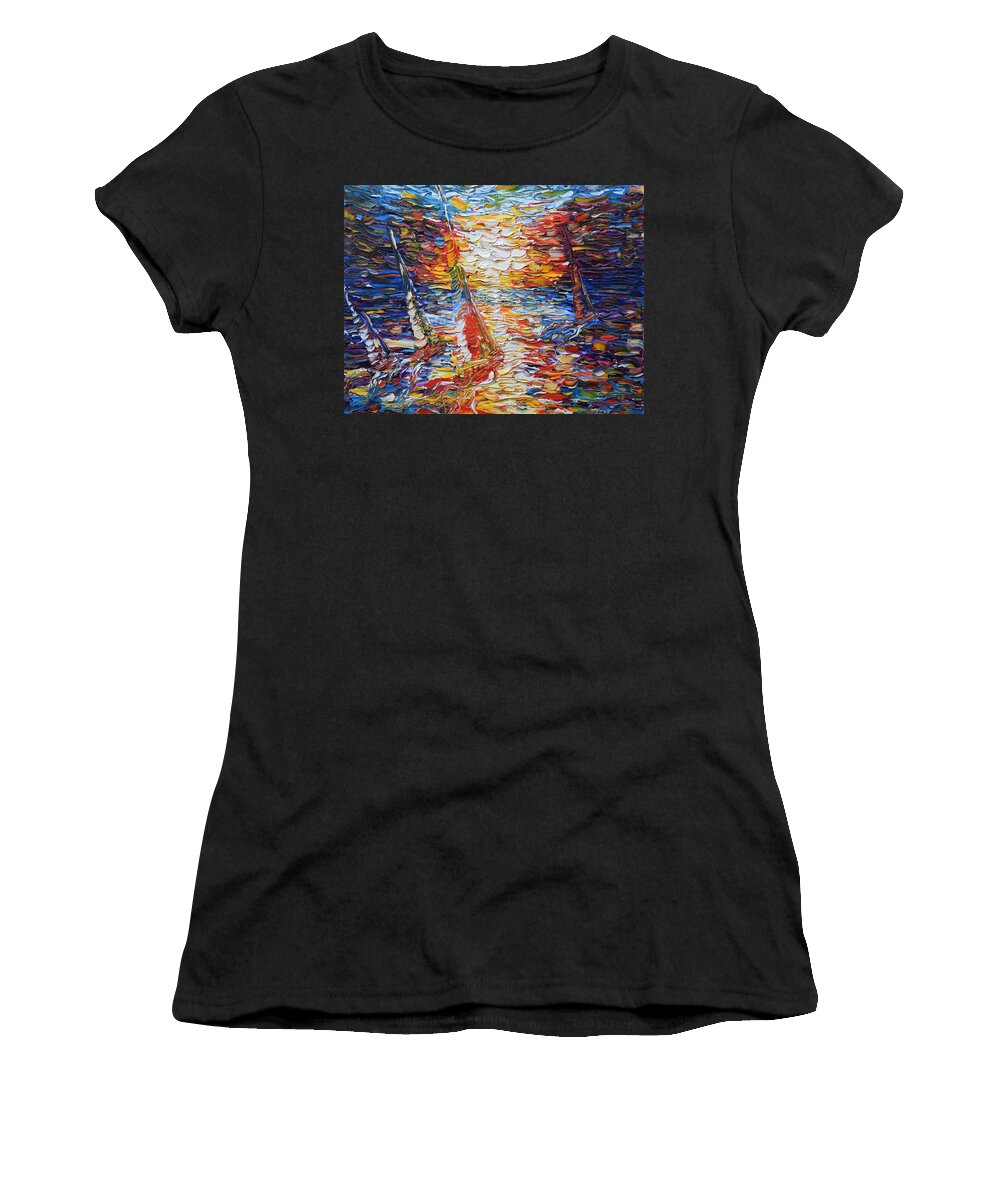 Bright.colourful Women's T-Shirt featuring the painting Coloured Sails by Pete Caswell