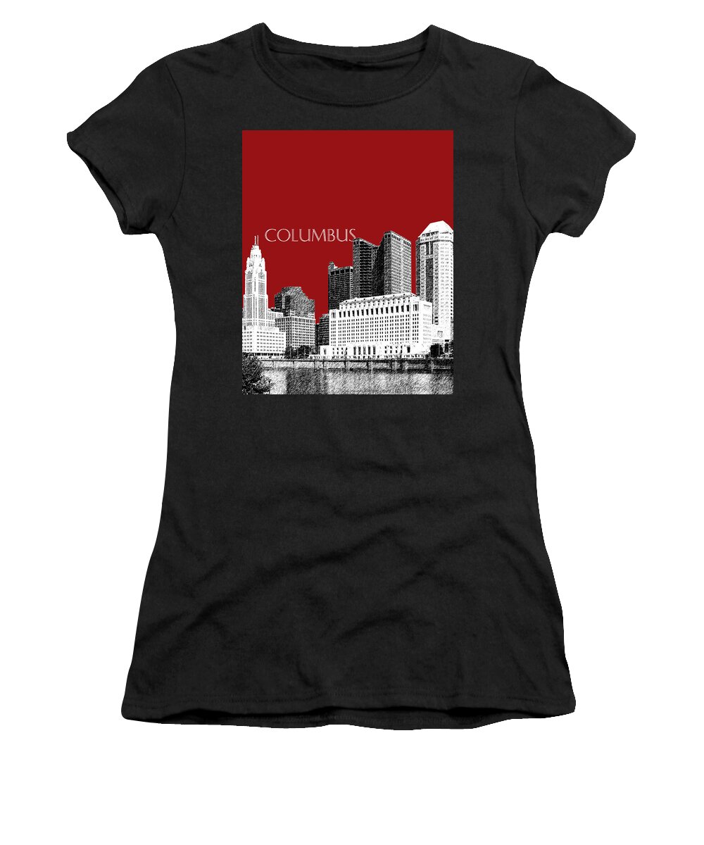 Architecture Women's T-Shirt featuring the digital art Columbus Skyline - Dark Red by DB Artist