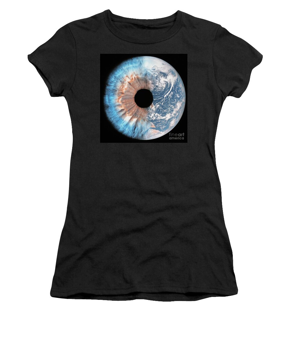 Earth Women's T-Shirt featuring the photograph Composite of earth and eye by Spl