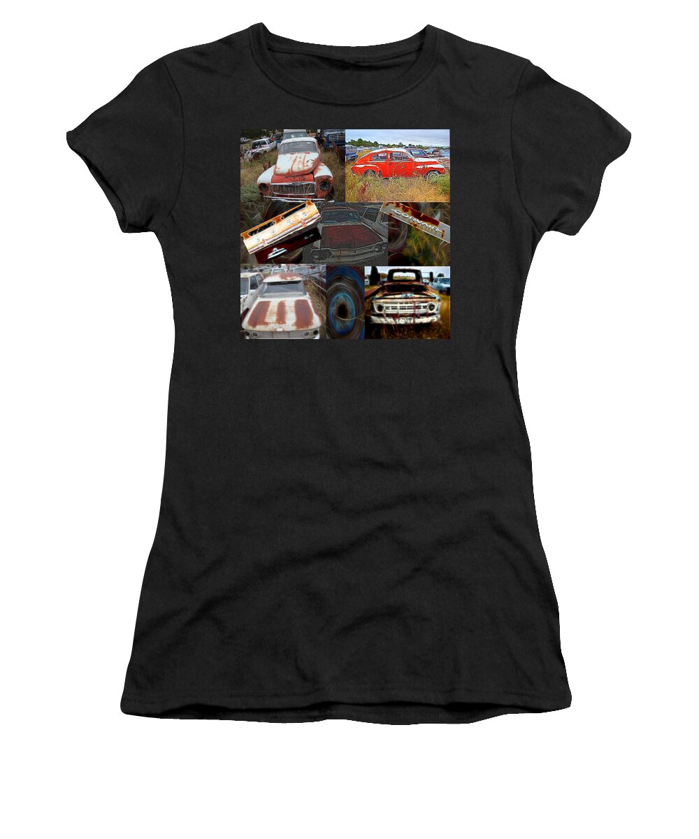 Composition Cars Women's T-Shirt featuring the digital art Composition Cars in the Junkyard by Cathy Anderson
