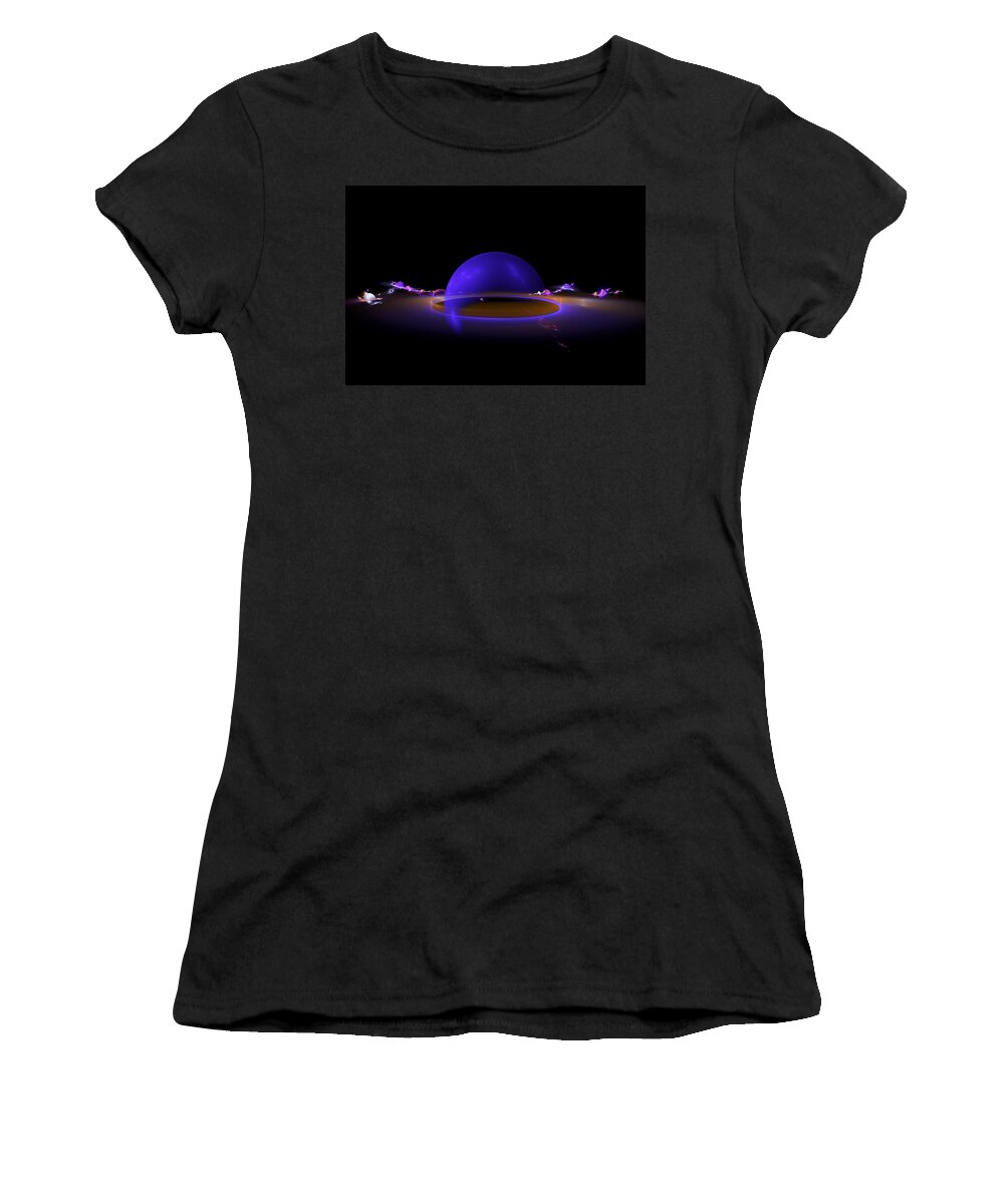 Abstract Women's T-Shirt featuring the photograph Computer Generated Fractal Digital Image Planet Shaped Blue Black by Keith Webber Jr