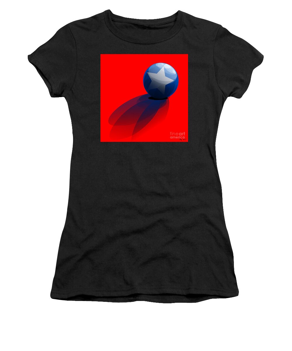 Red Women's T-Shirt featuring the digital art Blue Ball decorated with star red background by Vintage Collectables