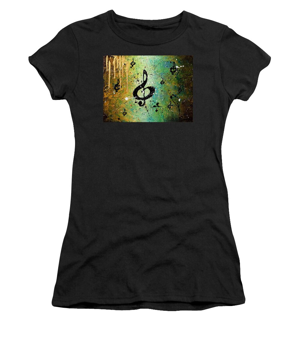 Music Abstract Art Women's T-Shirt featuring the painting Cosmic Jam by Carmen Guedez
