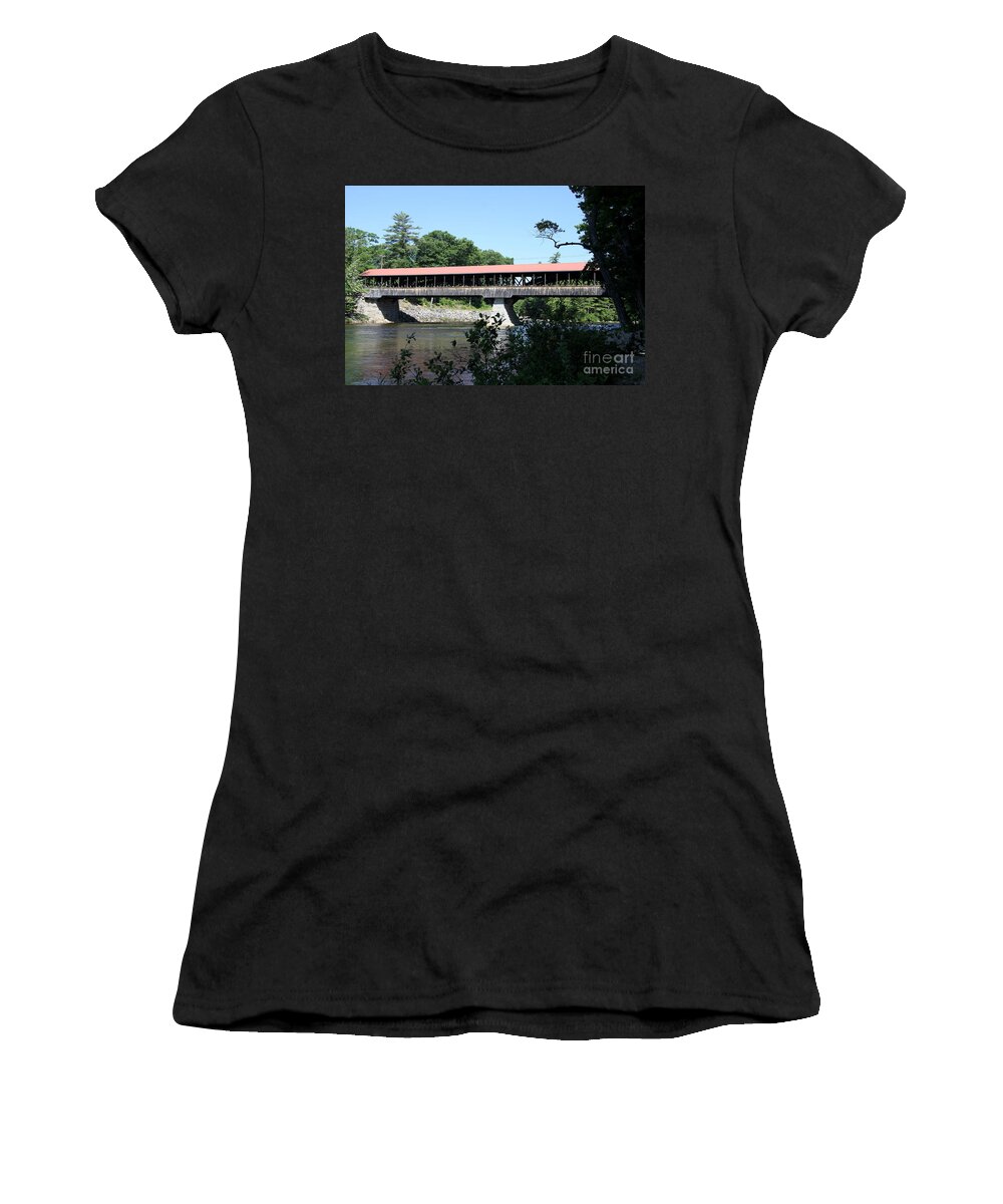 Covered Bridge Women's T-Shirt featuring the photograph Covered Bridge Over Saco River NH by Christiane Schulze Art And Photography