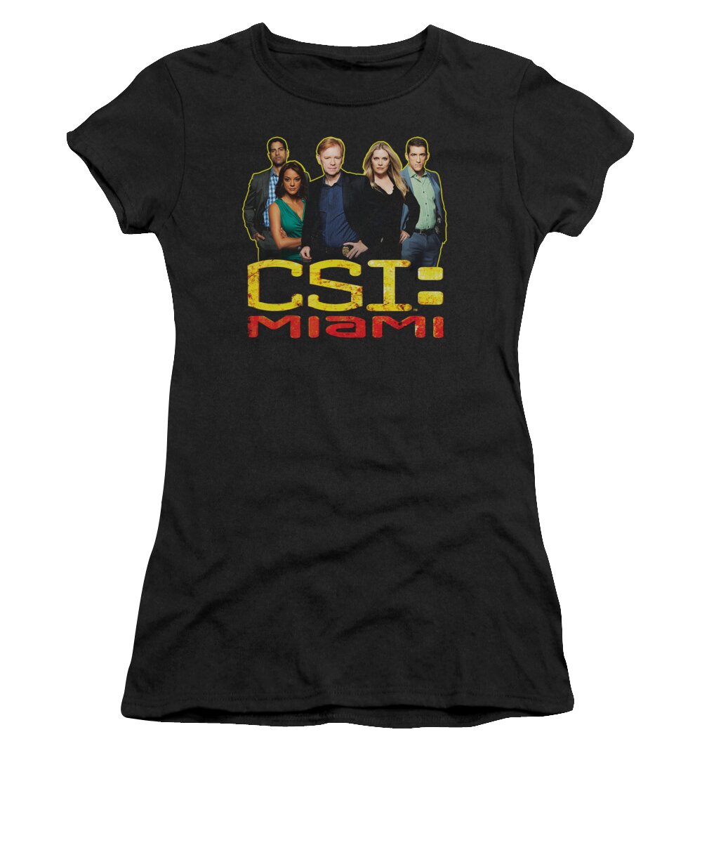  Women's T-Shirt featuring the digital art Csi Miami - The Cast In Black by Brand A