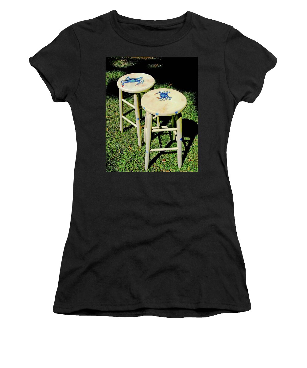 Barstools Women's T-Shirt featuring the mixed media Custom Barstools by Lizi Beard-Ward