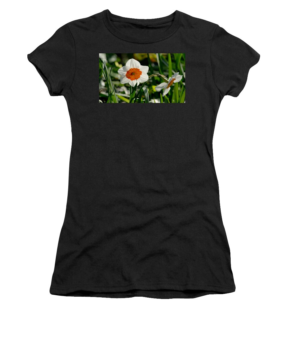 Daffodils Women's T-Shirt featuring the photograph Daffodil out on a brief date by Elena Perelman