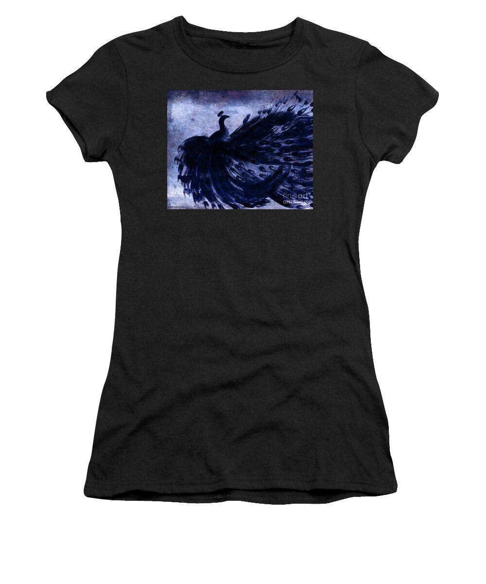 Art Nouveau Women's T-Shirt featuring the painting DANCING PEACOCK navy by Anita Lewis